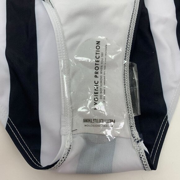 Pretty Little Thing Black & White Stripe Belted Waist Bikini Bottom US Sz12 - Picture 7 of 9